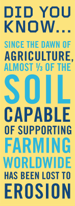 DID YOU KNOW�Since the dawn of agriculture, almost 1/3 of the soil capable of supporting farming worldwide has been lost to erosion